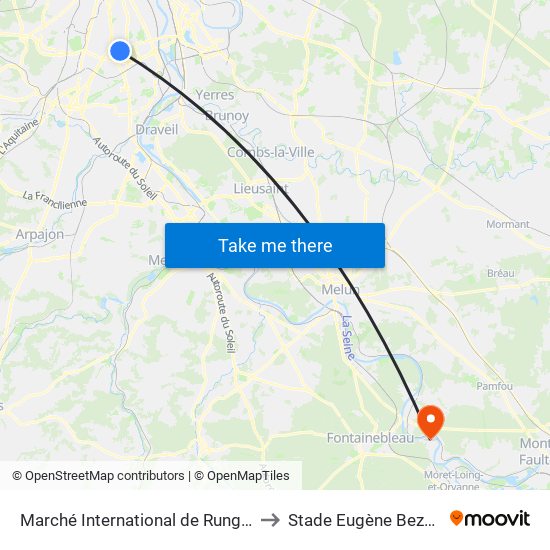 Marché International de Rungis to Stade Eugène Bezou map