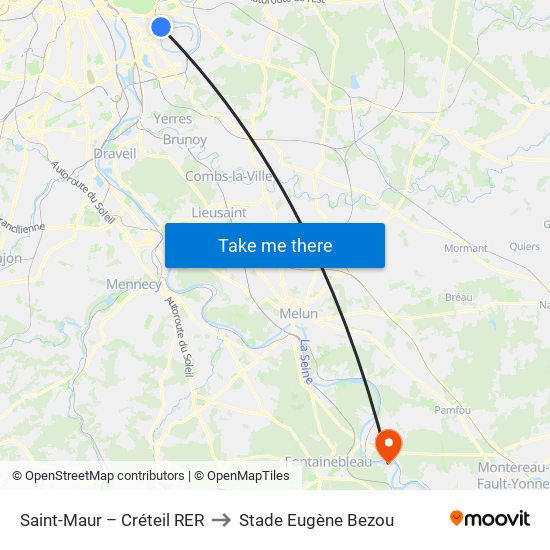 Saint-Maur – Créteil RER to Stade Eugène Bezou map