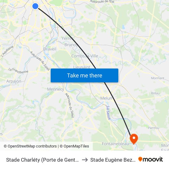 Stade Charléty (Porte de Gentilly) to Stade Eugène Bezou map