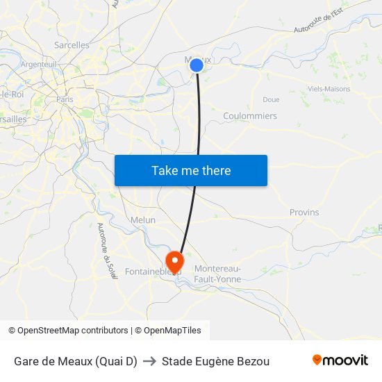 Gare de Meaux (Quai D) to Stade Eugène Bezou map