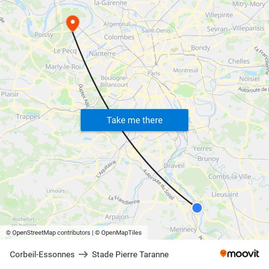 Corbeil-Essonnes to Stade Pierre Taranne map