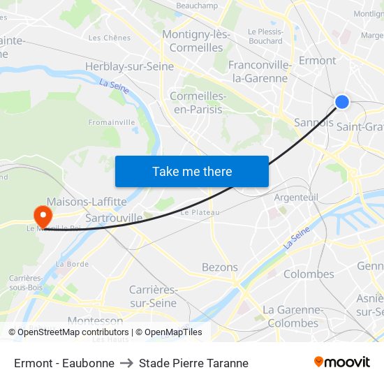 Ermont - Eaubonne to Stade Pierre Taranne map