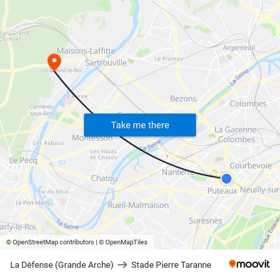 La Défense (Grande Arche) to Stade Pierre Taranne map
