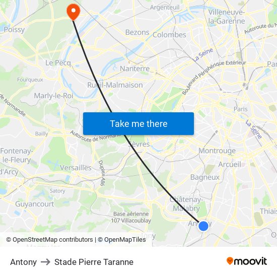 Antony to Stade Pierre Taranne map