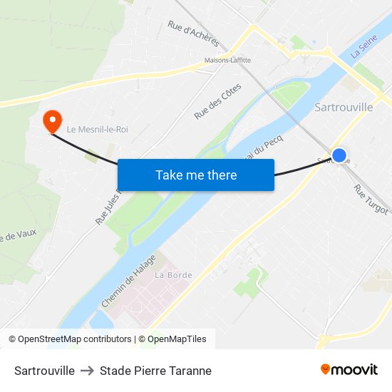 Sartrouville to Stade Pierre Taranne map