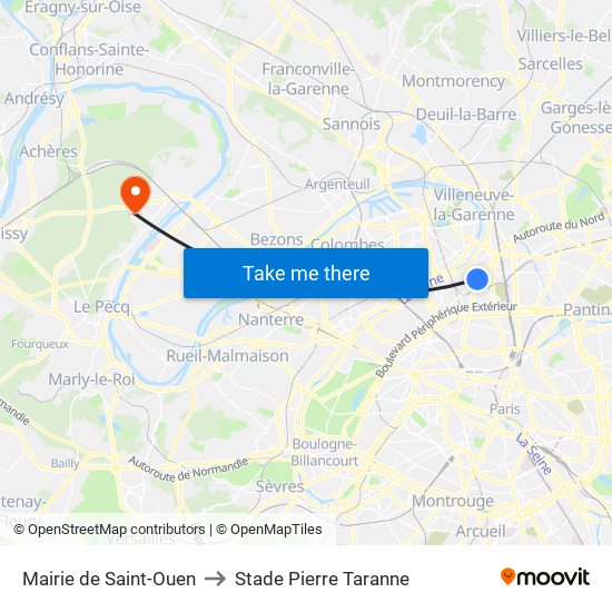 Mairie de Saint-Ouen to Stade Pierre Taranne map
