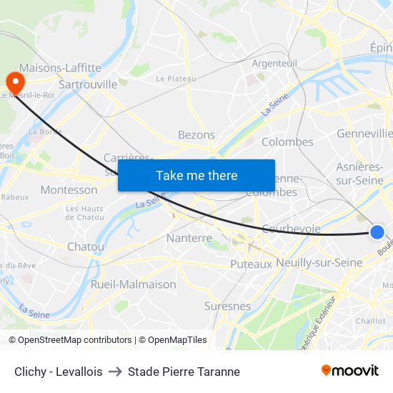 Clichy - Levallois to Stade Pierre Taranne map