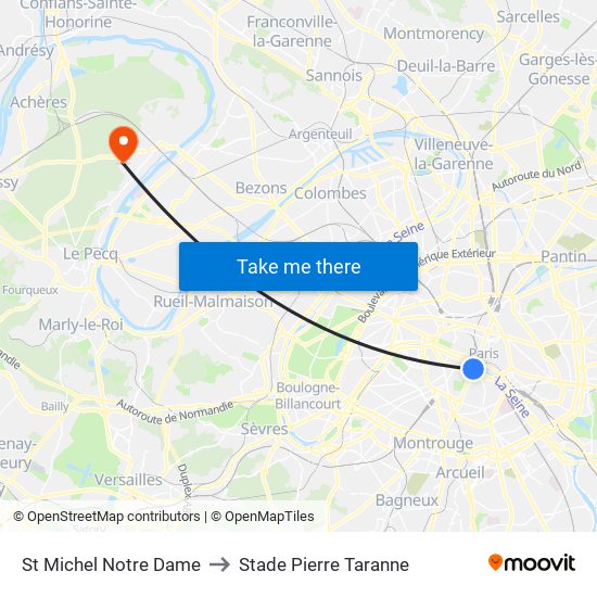 St Michel Notre Dame to Stade Pierre Taranne map