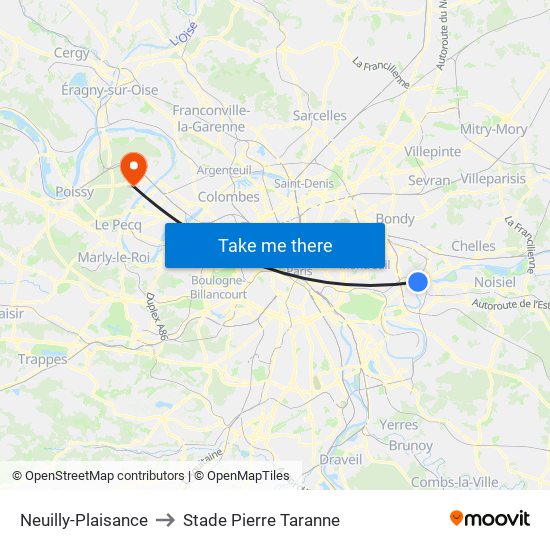 Neuilly-Plaisance to Stade Pierre Taranne map