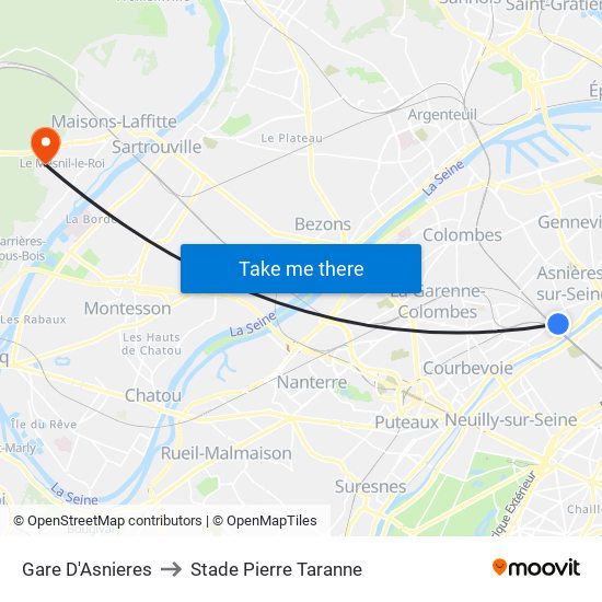 Gare D'Asnieres to Stade Pierre Taranne map
