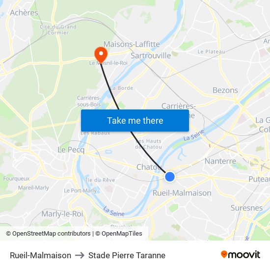Rueil-Malmaison to Stade Pierre Taranne map