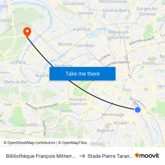 Bibliothèque François Mitterrand to Stade Pierre Taranne map