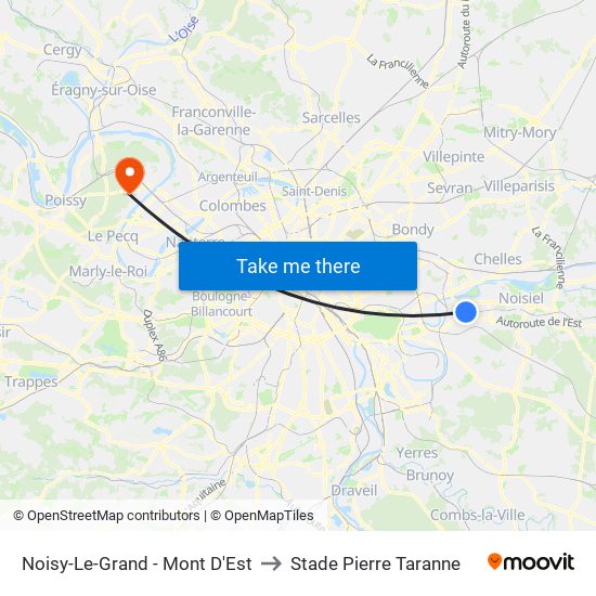 Noisy-Le-Grand - Mont D'Est to Stade Pierre Taranne map