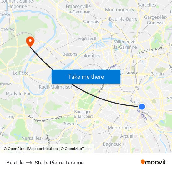 Bastille to Stade Pierre Taranne map