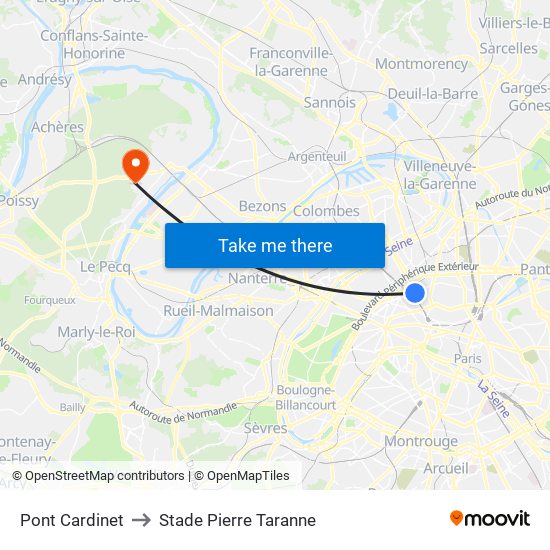 Pont Cardinet to Stade Pierre Taranne map