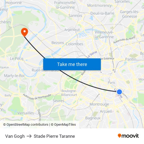 Van Gogh to Stade Pierre Taranne map