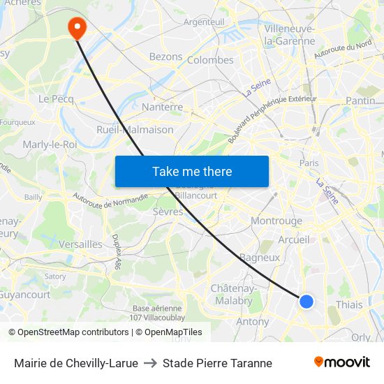 Mairie de Chevilly-Larue to Stade Pierre Taranne map