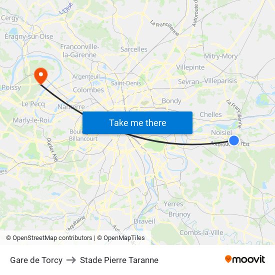 Gare de Torcy to Stade Pierre Taranne map