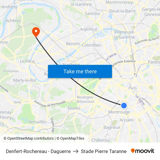 Denfert-Rochereau - Daguerre to Stade Pierre Taranne map
