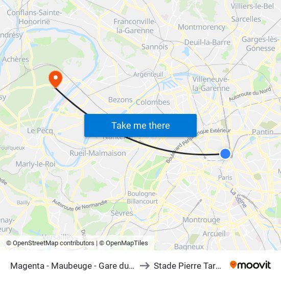 Magenta - Maubeuge - Gare du Nord to Stade Pierre Taranne map