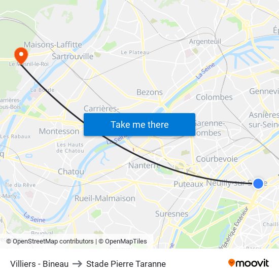 Villiers - Bineau to Stade Pierre Taranne map