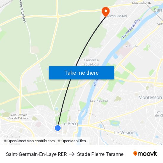 Saint-Germain-En-Laye RER to Stade Pierre Taranne map