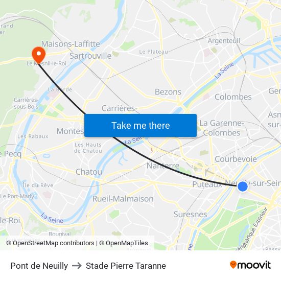 Pont de Neuilly to Stade Pierre Taranne map