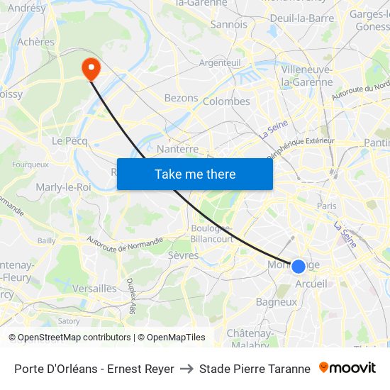 Porte D'Orléans - Ernest Reyer to Stade Pierre Taranne map