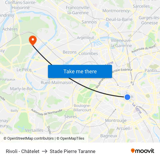 Rivoli - Châtelet to Stade Pierre Taranne map