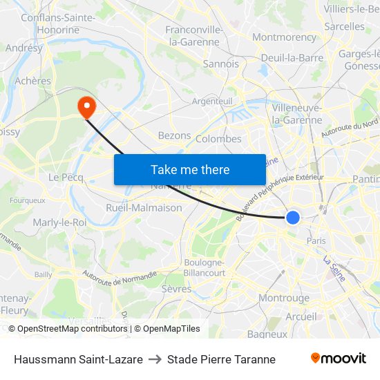 Haussmann Saint-Lazare to Stade Pierre Taranne map