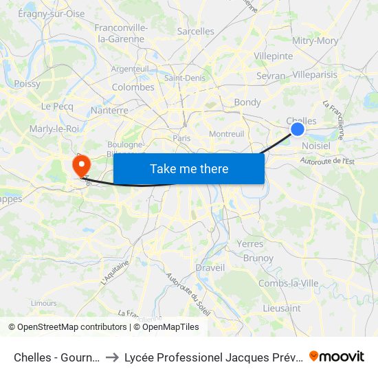 Chelles - Gournay to Lycée Professionel Jacques Prévert map