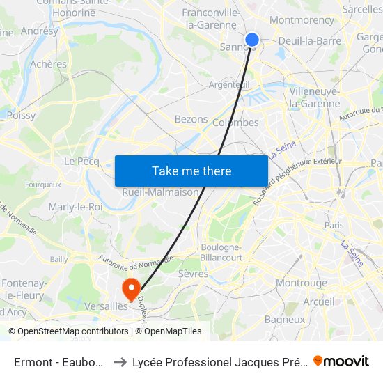 Ermont - Eaubonne to Lycée Professionel Jacques Prévert map