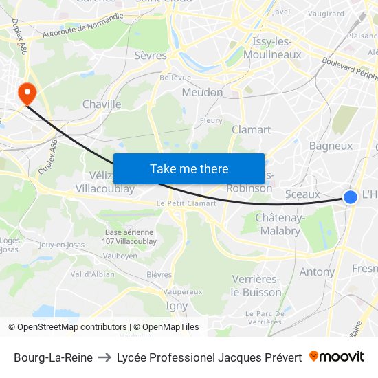 Bourg-La-Reine to Lycée Professionel Jacques Prévert map