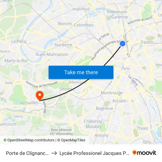 Porte de Clignancourt to Lycée Professionel Jacques Prévert map