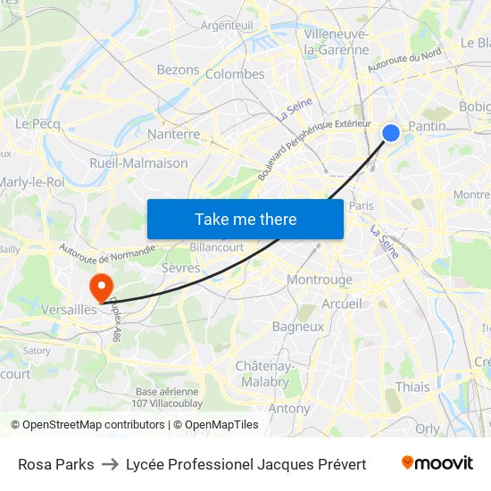 Rosa Parks to Lycée Professionel Jacques Prévert map