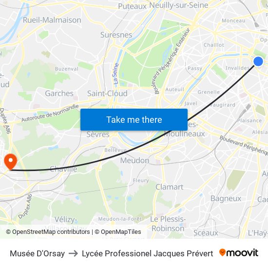 Musée D'Orsay to Lycée Professionel Jacques Prévert map