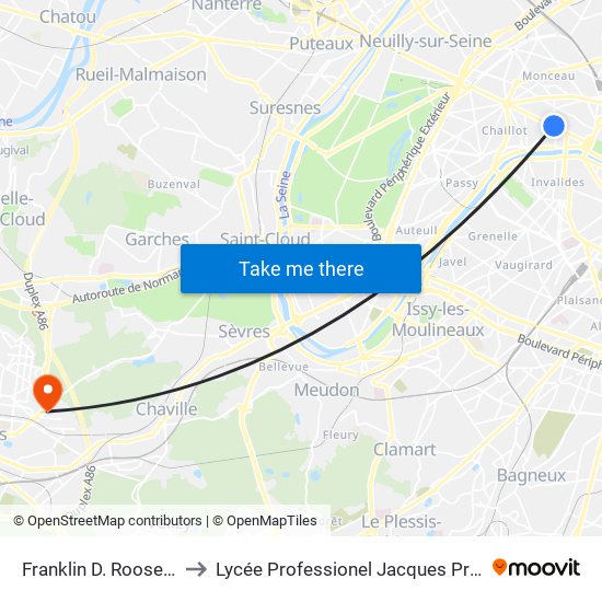 Franklin D. Roosevelt to Lycée Professionel Jacques Prévert map