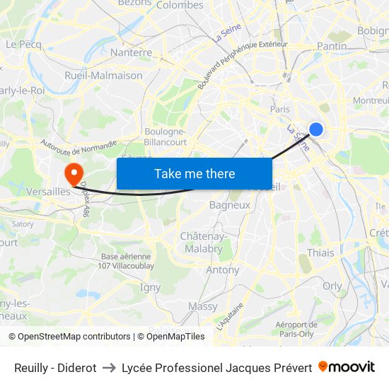 Reuilly - Diderot to Lycée Professionel Jacques Prévert map