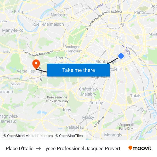 Place D'Italie to Lycée Professionel Jacques Prévert map