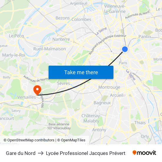 Gare du Nord to Lycée Professionel Jacques Prévert map