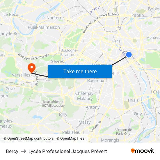 Bercy to Lycée Professionel Jacques Prévert map