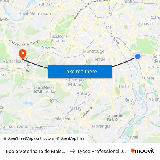 École Vétérinaire de Maisons-Alfort - Métro to Lycée Professionel Jacques Prévert map