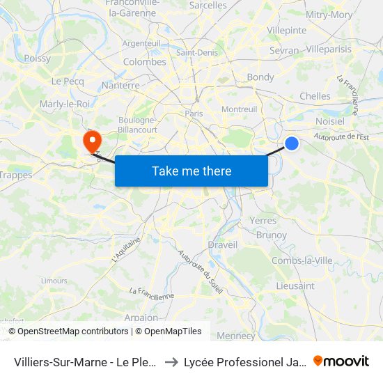 Villiers-Sur-Marne - Le Plessis-Trévise RER to Lycée Professionel Jacques Prévert map
