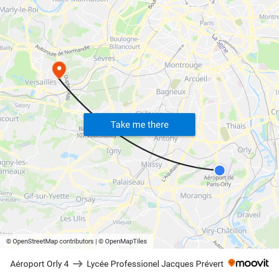 Aéroport Orly 4 to Lycée Professionel Jacques Prévert map
