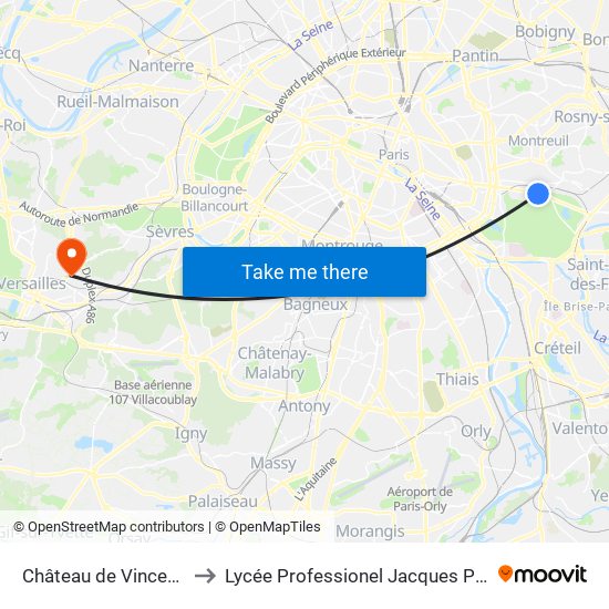 Château de Vincennes to Lycée Professionel Jacques Prévert map