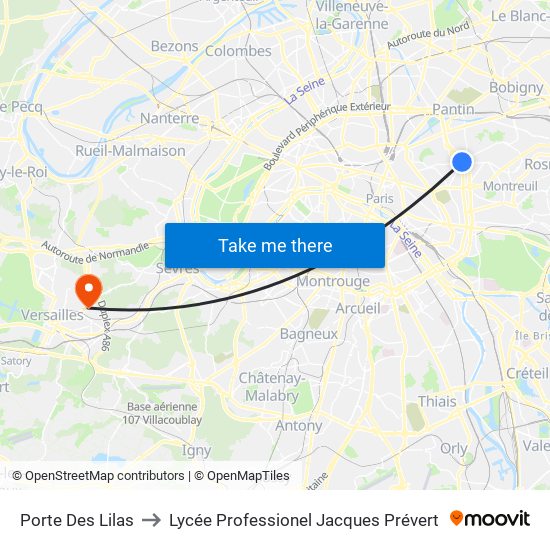 Porte Des Lilas to Lycée Professionel Jacques Prévert map
