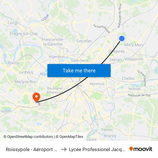 Roissypole - Aéroport Cdg1 (D1) to Lycée Professionel Jacques Prévert map