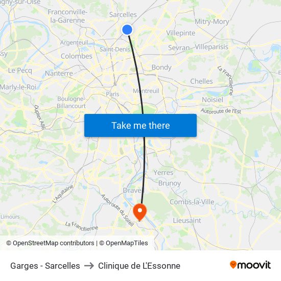 Garges - Sarcelles to Clinique de L'Essonne map