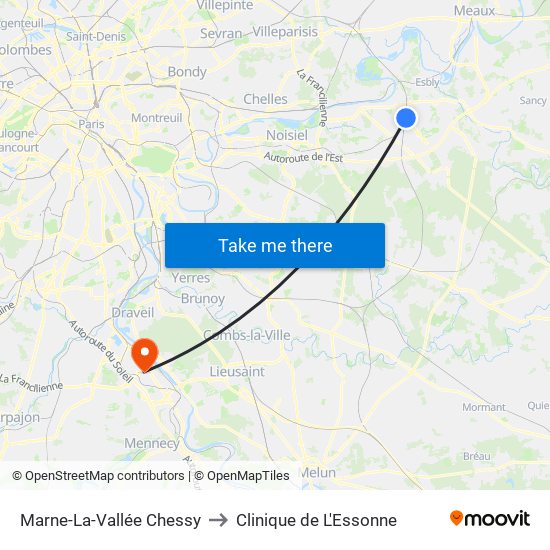 Marne-La-Vallée Chessy to Clinique de L'Essonne map