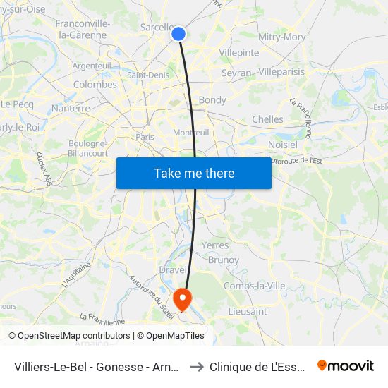 Villiers-Le-Bel - Gonesse - Arnouville to Clinique de L'Essonne map